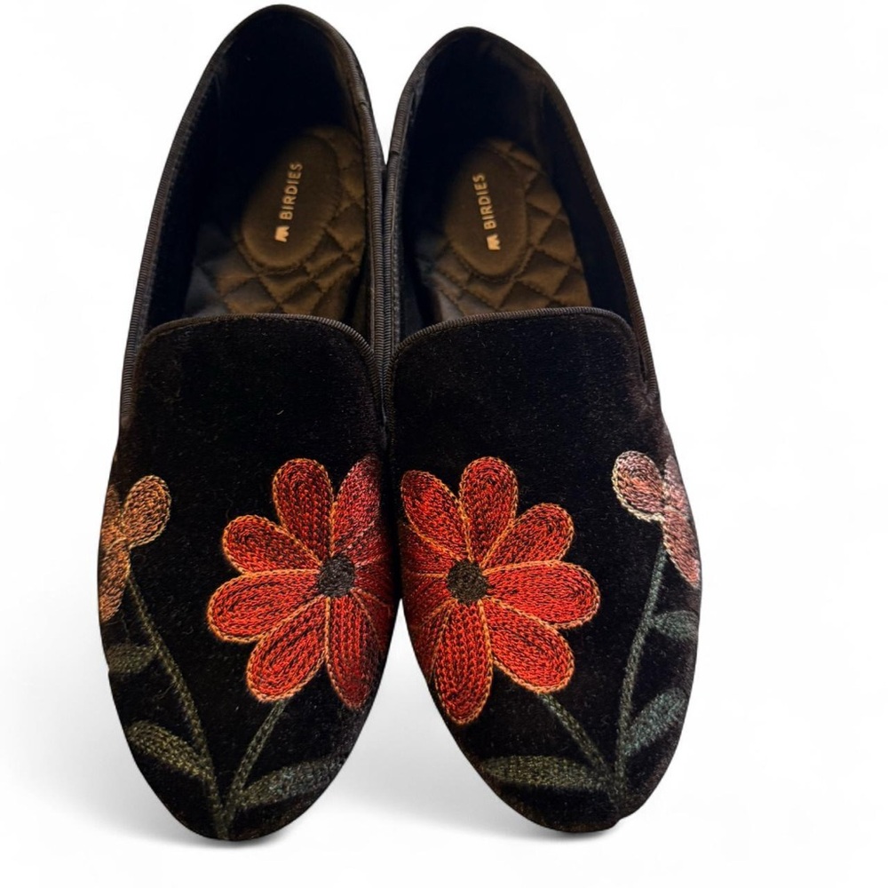 Birdies the starling size 8 velvet floral flower embroidered loafers
